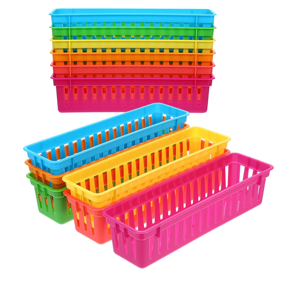 12Pcs Pencil Holder Stationery Basket for Classroom Plastic Storage Trays Baskets Crayon Desk Colorful for Teachers Students NEW