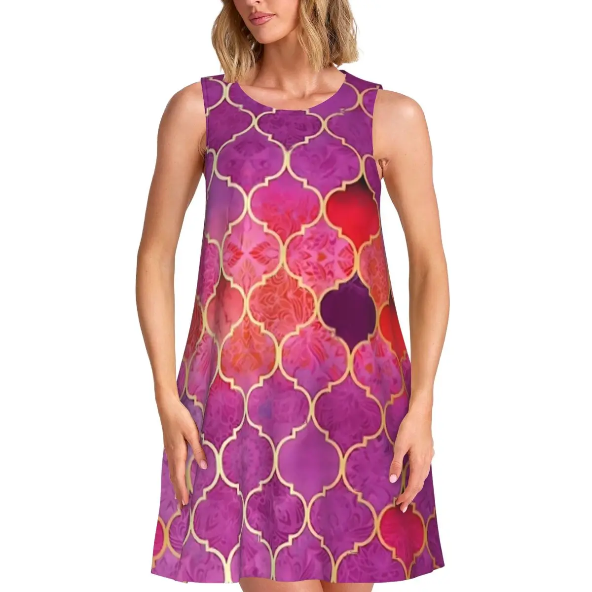 Pink Ombre Casual Dress Mozaik Morroco Modern Dresses Ladies Day Streetwear Pattern Oversize Casual Dress