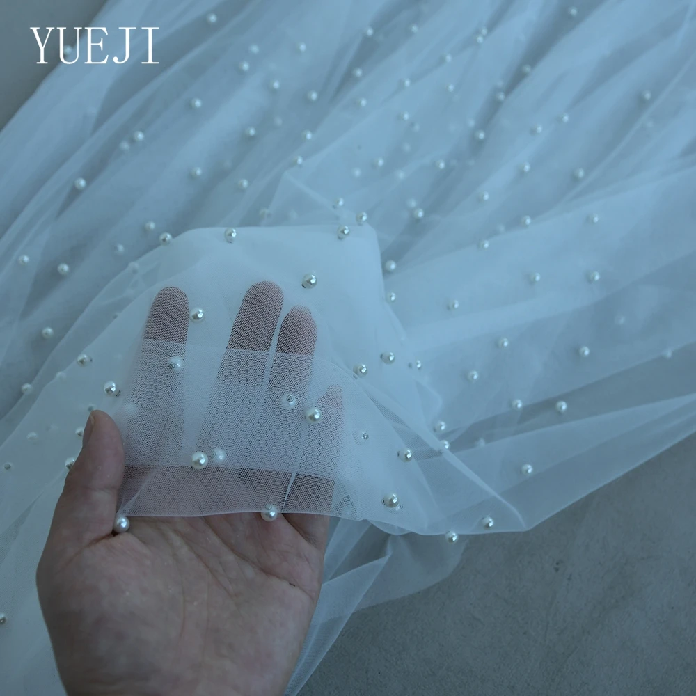 YUEJI Double Blush Bridal Veil With Pearls Cathedral Velo De Novia Largo Velos Cristianos De Iglesia YJ08