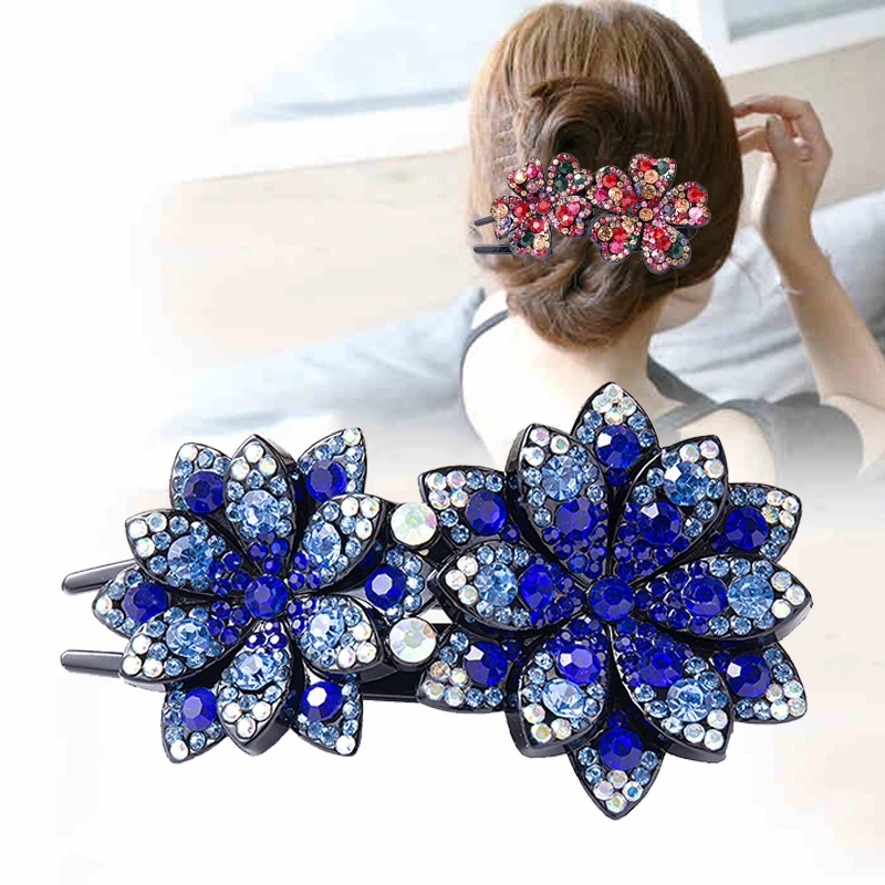 Colorful Rhinestone Hairpin Flower Duckbill Hair Claws Barrettes Vintage Hair Clips For Women Ponytail Hair Accessories Headwear