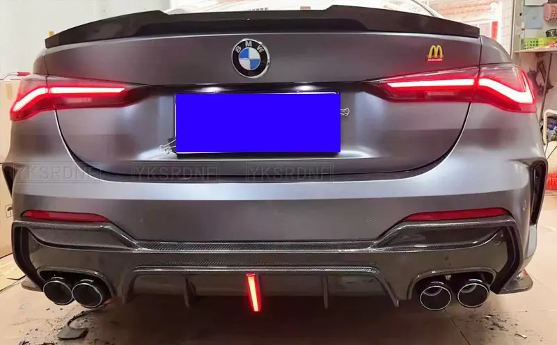 New G22 G23 3pcs Carbon Fiber Rear Diffuser Bumper LED Splitter Spoiler For BMW 4 Series G22 G23 M440i MT Car Tuning 2020 2021Up