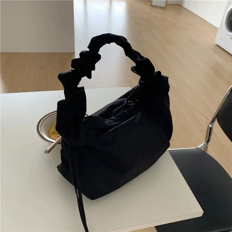 Lady New Vintage Style Ruched Shoulder Bag Handbag Soft Slouchy Strap Drawstring Tote for Women Casual Work Daily