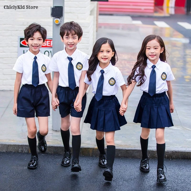 Girls Korean Japanese Preppy Blouse Skirts Boys Shirts Shorts Kids British Clothes Sets Children Summer Students School Uniforms