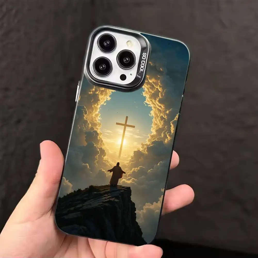 God Jesus Pray Cover Phone Case Color Silver Shell For IPhone 17 16 15 14 13 12 11 Pro Max Plus
