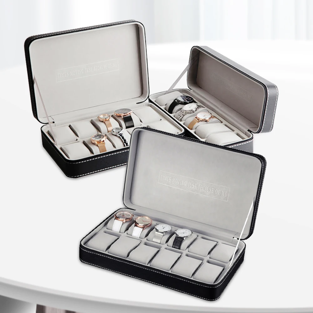 صندوق تخزين ساعة السفر المدمج ذو 10 فتحات، حافظة بسحاب للإغلاق لهواة جمع الساعات، يحمل الساعات والمجوهرات الصغيرة أثناء التنقل