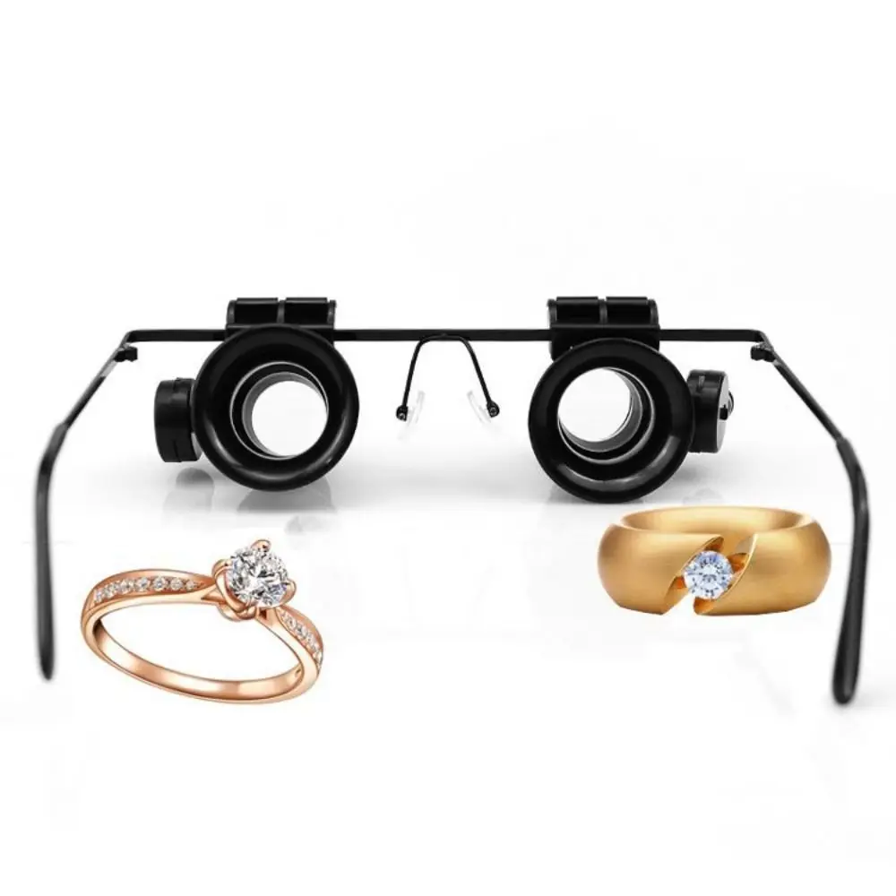 with LED Lights 20X Magnifier Double Eye Glasses Headband Mount Hands-free 20X Lens Magnifying Eyewear Multi-functional Portable