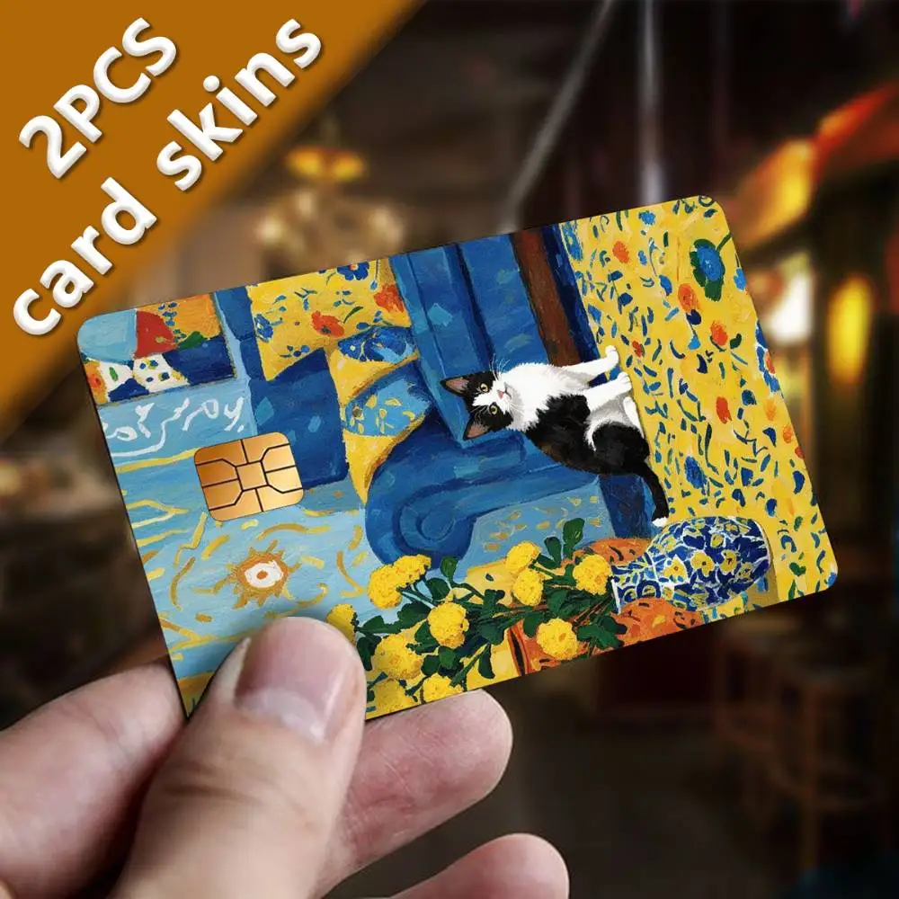 Matisse Style Cat Pattern Credit Card Sticker Durable Scratch Resistant PVC Decal For Credit Debit Transit Cards
