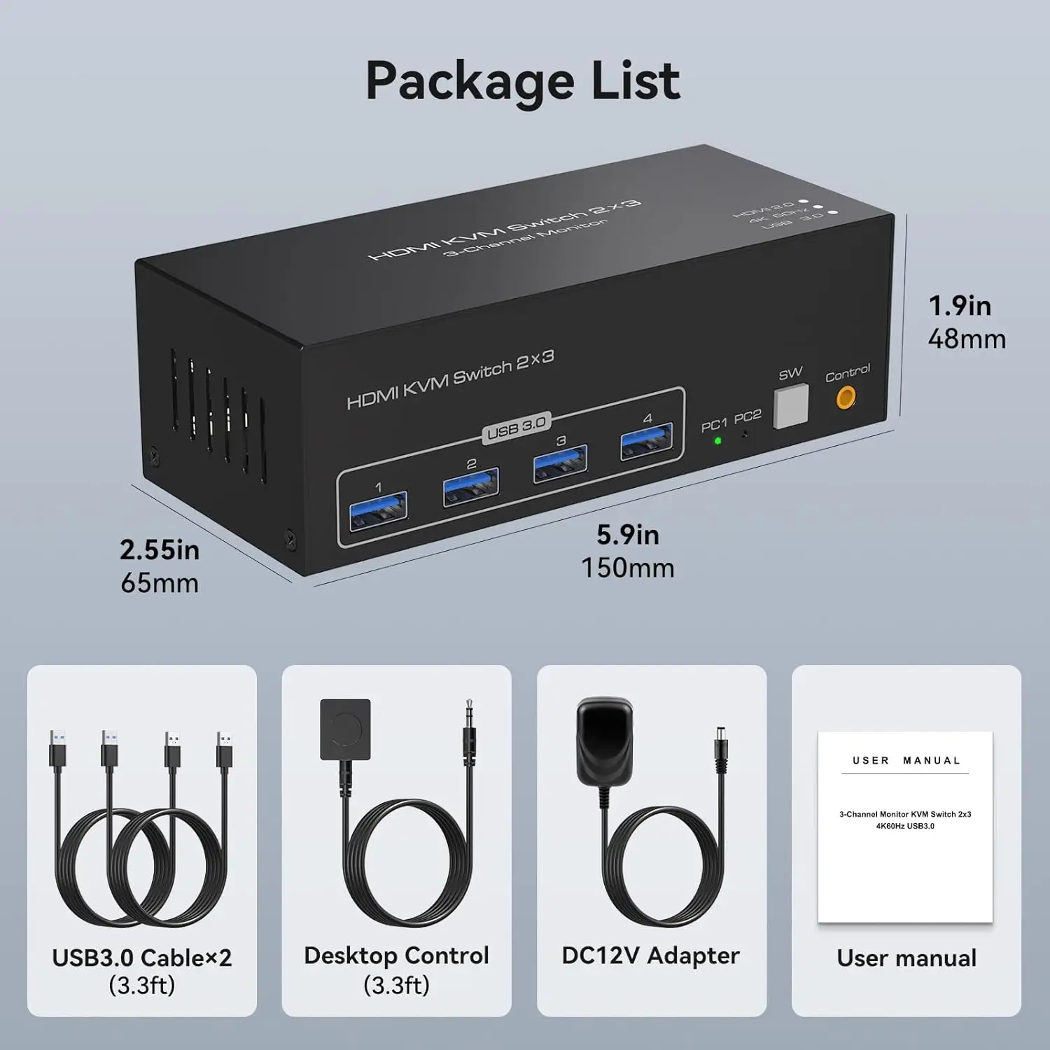 Hdmi Kvm Switch 3 Monitoren 2 Computers 4K @ 60Hz Kvm Schakelaars Met 4 Usb 3.0 Poorten Voor 2 Computers Delen Triple Monitor