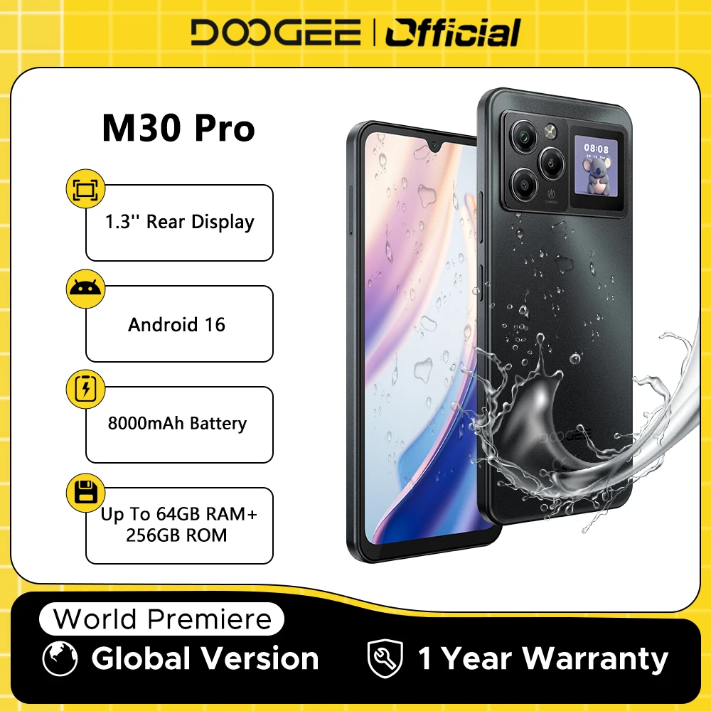 Global Version DOOGEE M30 Pro Smartphone 1.3'' Rear Display 8000mAh  6.88'' Screen 8GB RAM 256GB ROM Gemini Al Android 16 NFC