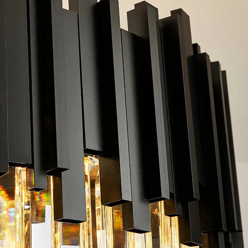 Lustre en cristal circulaire noir moderne en forme de bande, matériel de lustre suspendu au plafond en fil adapté au salon, 2025