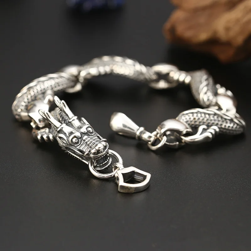 S925 sterling silver ornament vintage personality, trend, fashion bracelet Thai silver domineering Dragon Bracelet for men