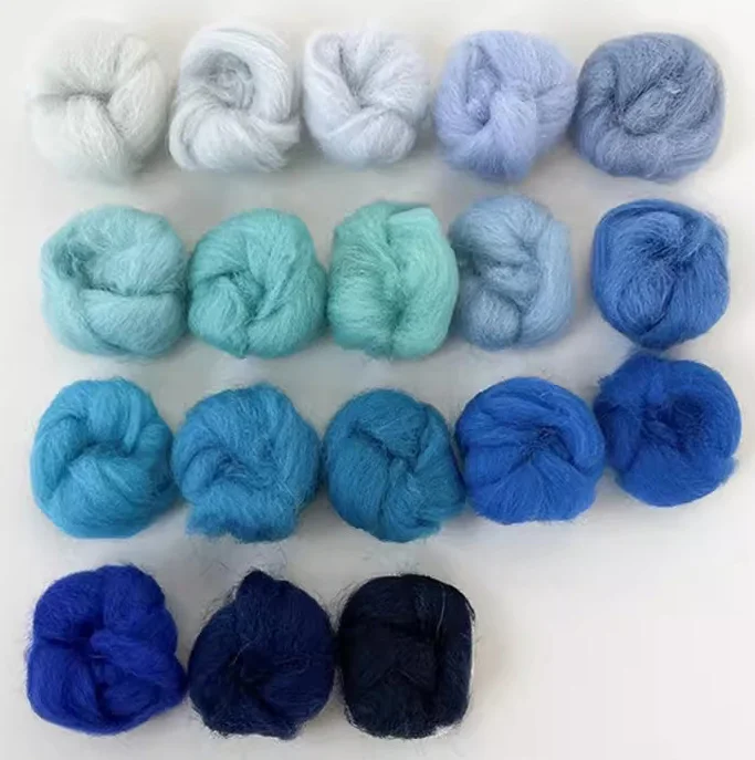 

DIY Wool Roving Needle Felting Blue Colors Wool Felting Fibre Handmade Material For Beginners Needle Felting Product Making