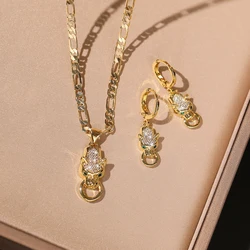 New Glamorous Leopard Shape Jewelry Set For Women Girls,Shining Cubic Zirconia Earrings Necklace Set Jewelry