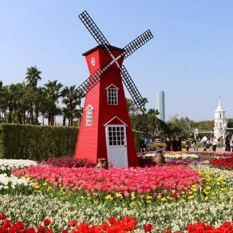 

windmill outdoor large anti-corrosion wood landscape windmill flower sea garden direct sales