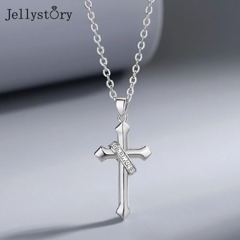 

Gift For Him Mens Cross Pendant Necklace S925 Silver Hip Hop Faith Light Chain Trendy Minimalist Personality Jewelry For Men