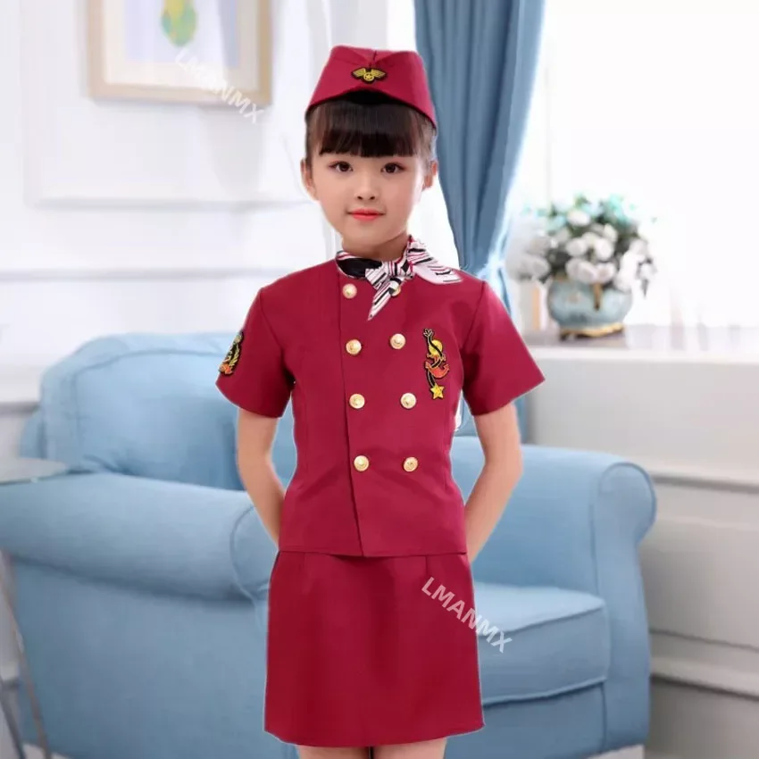 Halloween Pilot Cosplay Costumes For Kids Boys Birthday Gift Girls Flight Attendant Fancy Dress Military Performance Uniform image 6