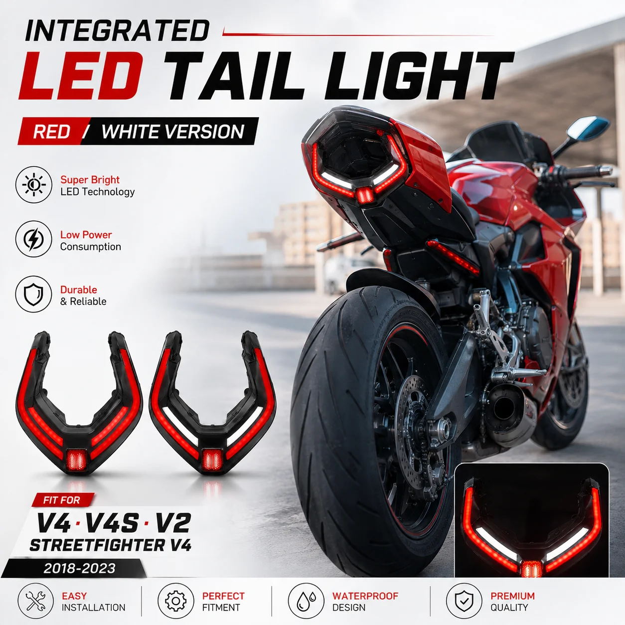 12V Motorcycle Rear Lights for Ducati Panigale V4 Streetfighter V4 S Brake Tail Lamp Turn Signal Direction Indicator Blinker