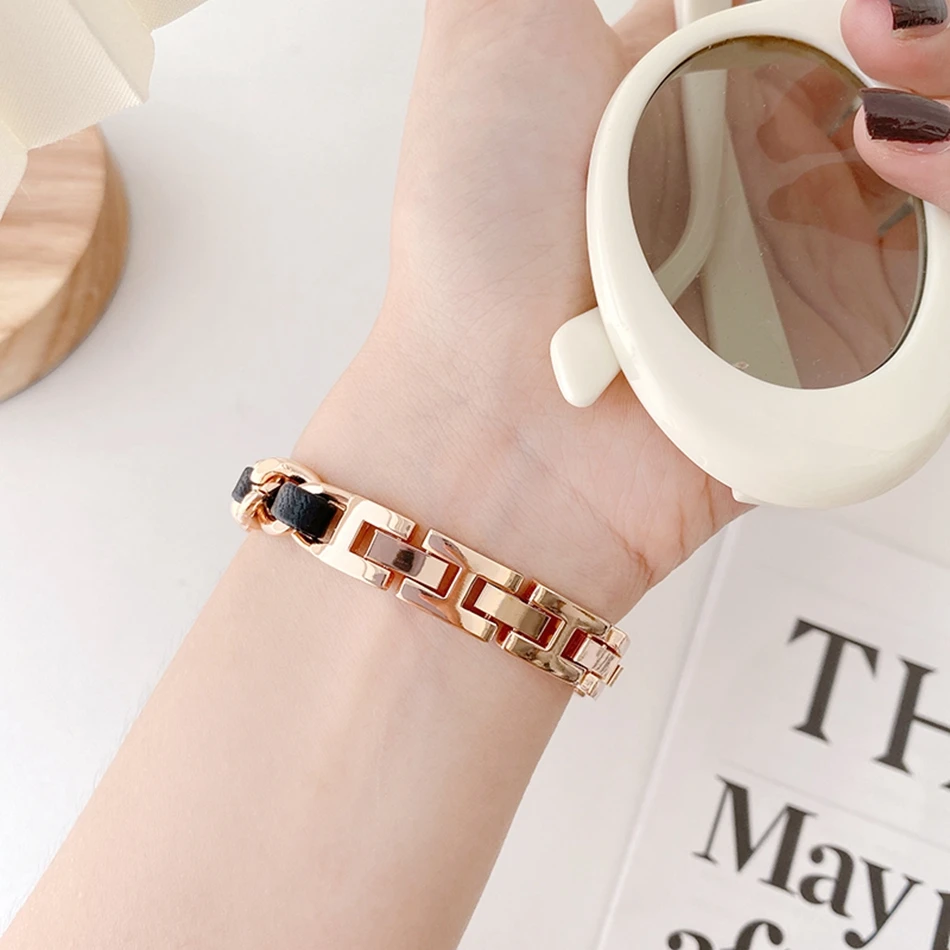 Correa de cuero de una sola cadena de lujo para Apple Watch Ultra 49 mm iWatch Series 7 8 6 SE 4 5 3 38/40/41 mm 42/44/45 mm Pulsera de acero inoxidable Moda INS