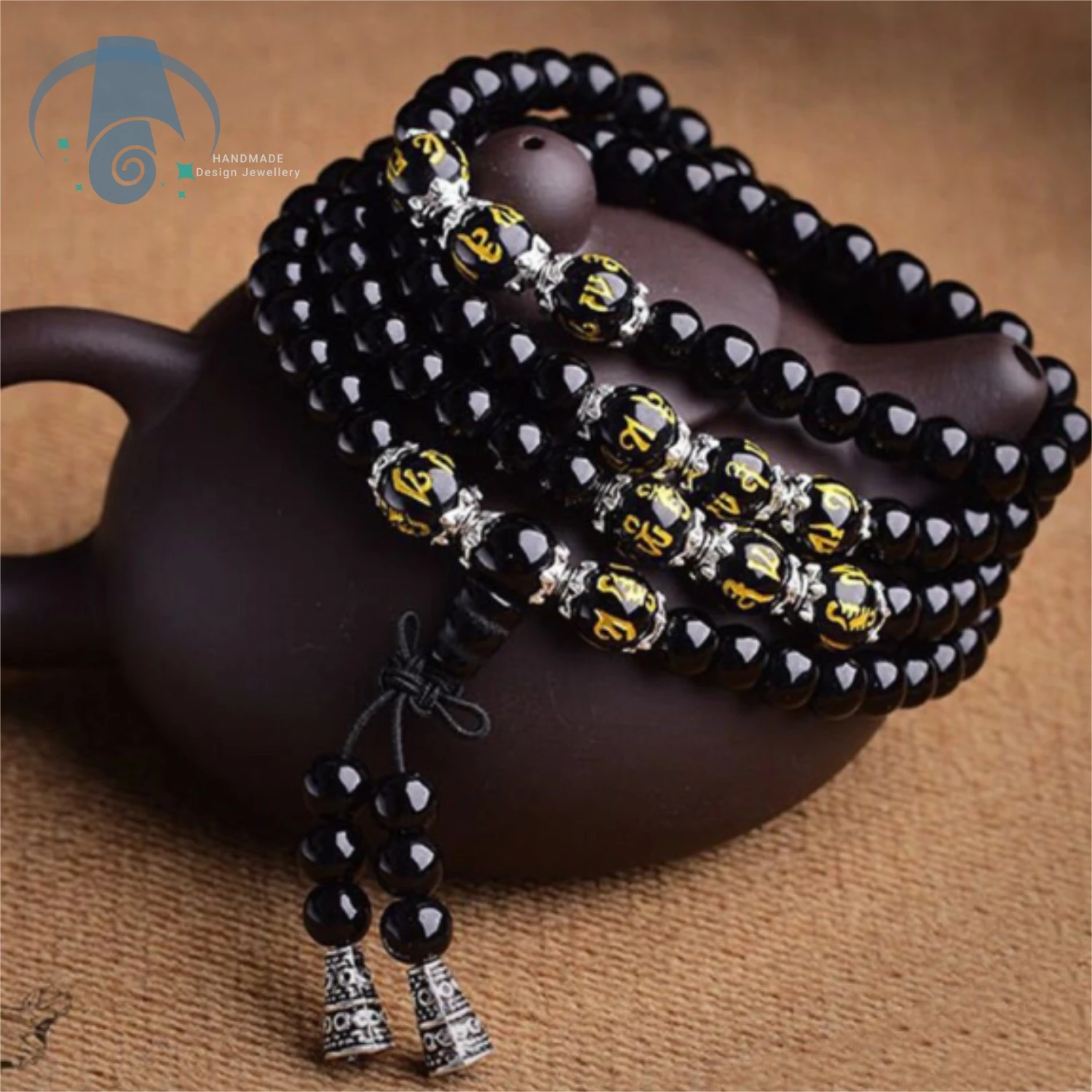 

Черный Агат горячее тиснение шесть символов мантра Будды Бусины многокруговой браслет с 108 звеньев для мужчин и женщин