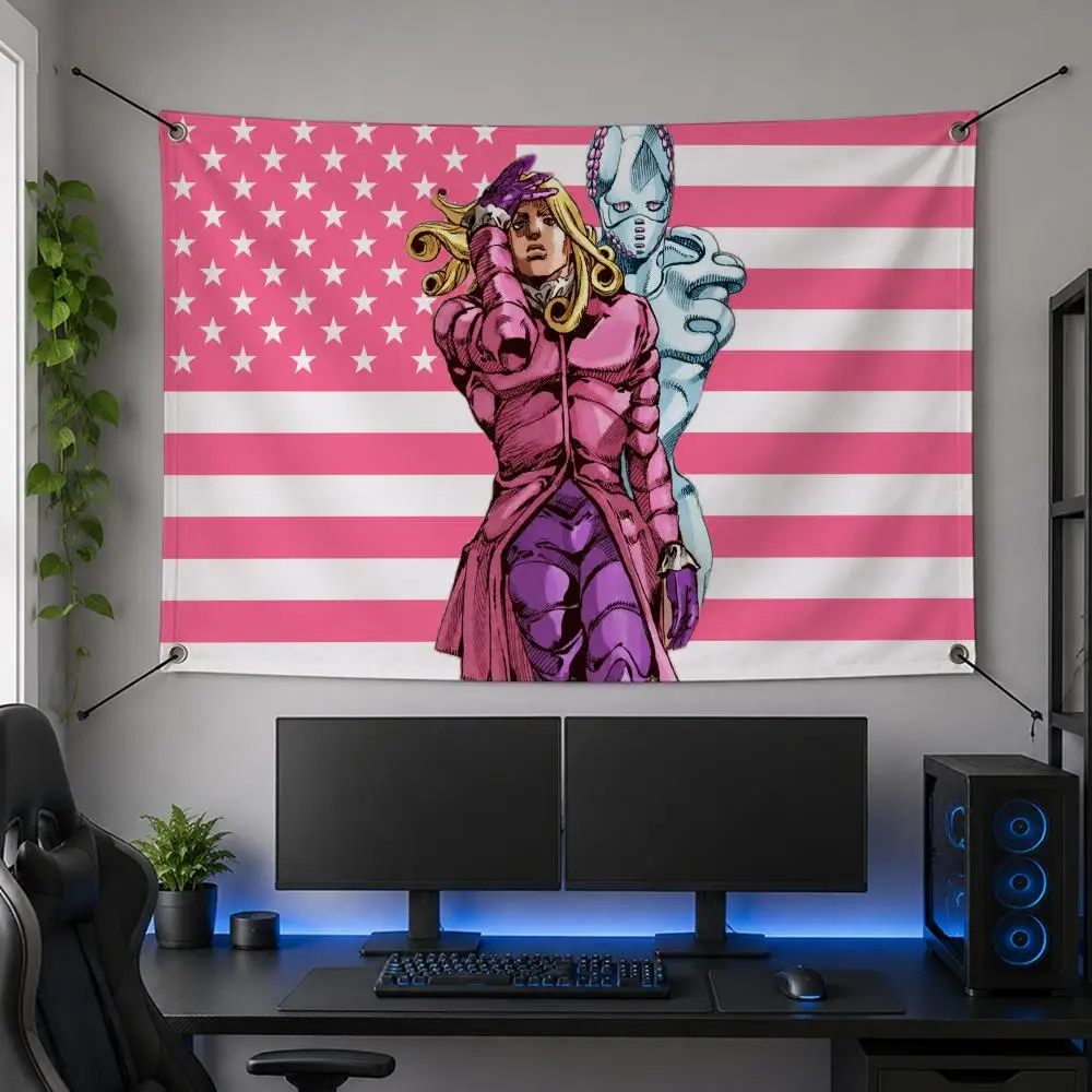 Manga F-Funny Valentine JoJo Steel Ball Run Action Flags Flag Banner for Bedroom Dorm Party Home Living Room Wall Garden Gift