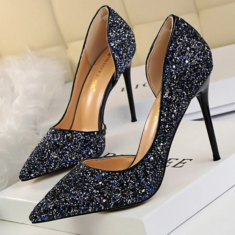 BIGTREE Shoes Champagne Women Pumps Sequin Wedding Shoes Stiletto High Heels Women Shoes Luxury Party Shoes Pumps Plus Size 43