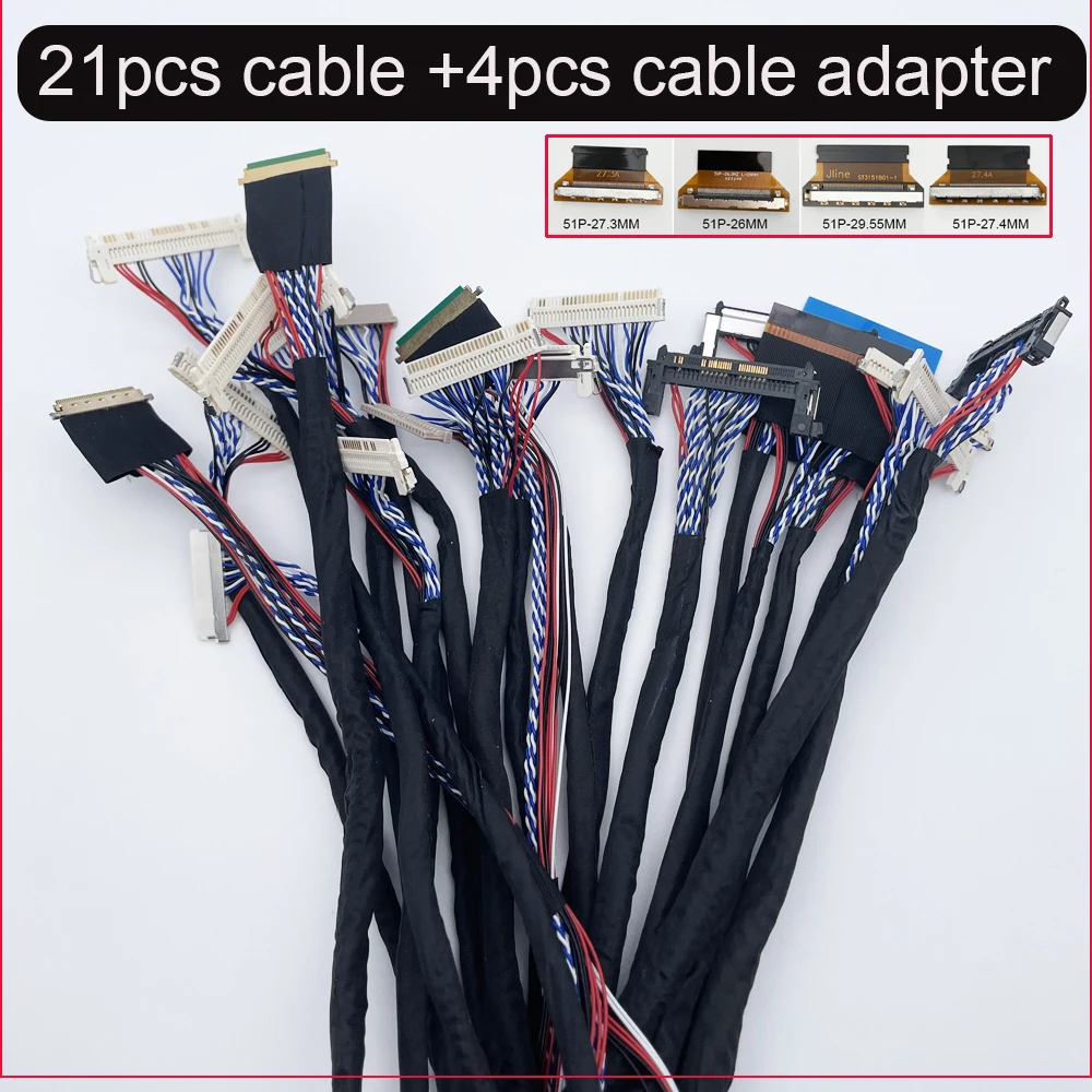 21pcs lvds cable+4pcs cable adapter kit compatible 8.9-65