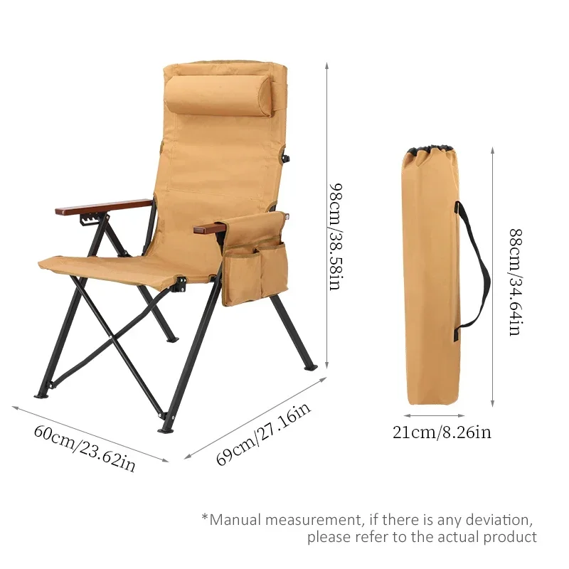 Adjustable 5-Position Folding Chair With Pillow & Armrests - Perfect For Outdoor Camping, Fishing, And Patio Relaxation