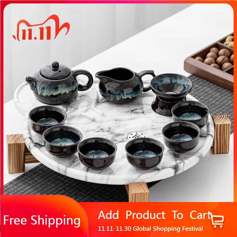 

Marble Serving Tea Tray Plate Saucer Coasters Hospitality Tea Tray Tableware Office Pot Ceremony Round Bandejas Home Products