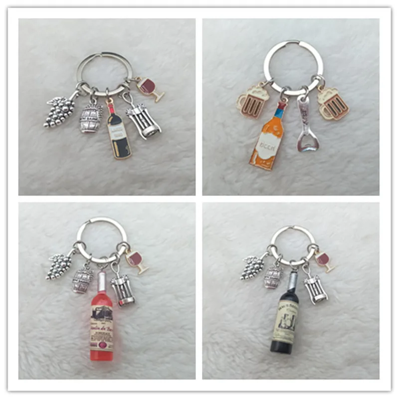 Charm enamel keychain European and American cocktail wine bottle opener wine glass wine keychain bar keychain