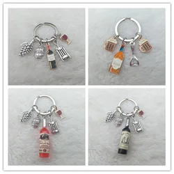 Charm enamel keychain European and American cocktail wine bottle opener wine glass wine keychain bar keychain
