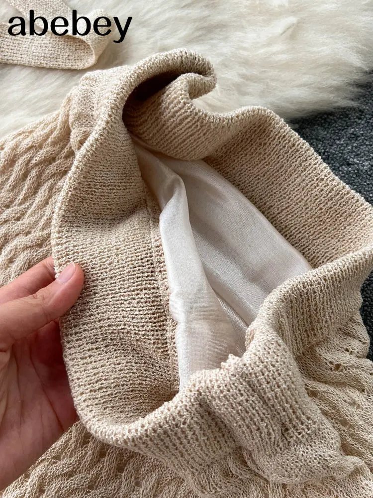 Estate lavorata a maglia vacanza due pezzi abiti da donna senza maniche canottiere + elastico sottile midi gonne lunghe set da spiaggia femminili