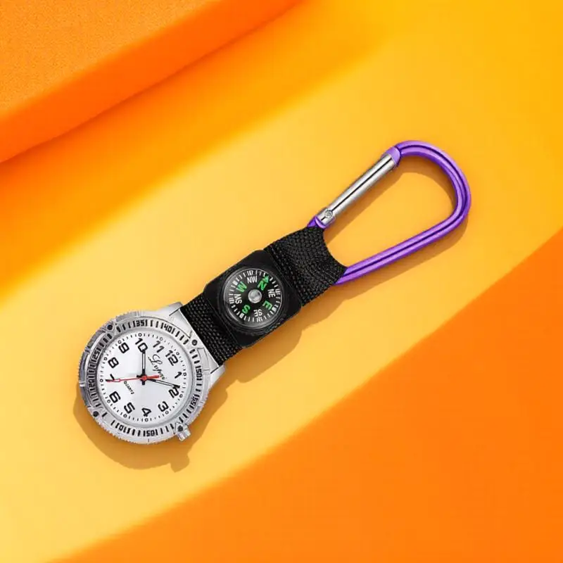 Montre d'infirmière d'alpinisme, mousqueton violet à clipser, pointeur lumineux, randonnée en plein air, course à pied, voyage, sport, poche