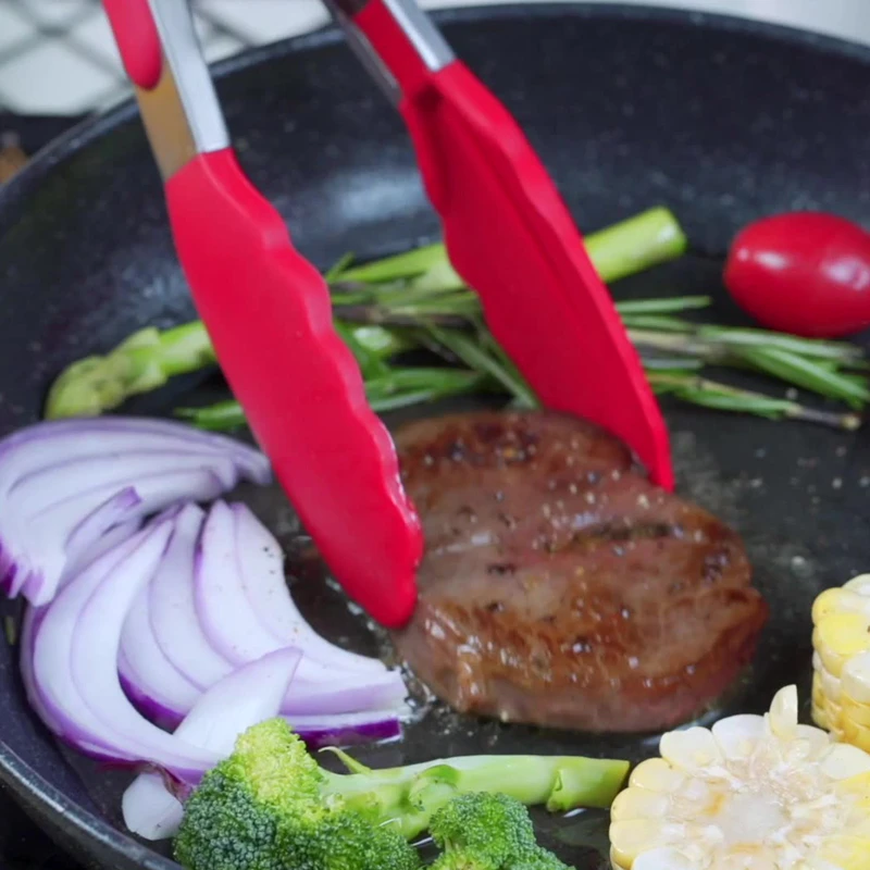 سيليكون المطبخ ملقط شواء الفولاذ المقاوم للصدأ قفل ملقط الطبخ مع نصائح السيليكون ملقط طعام غير قابل للانزلاق للطهي