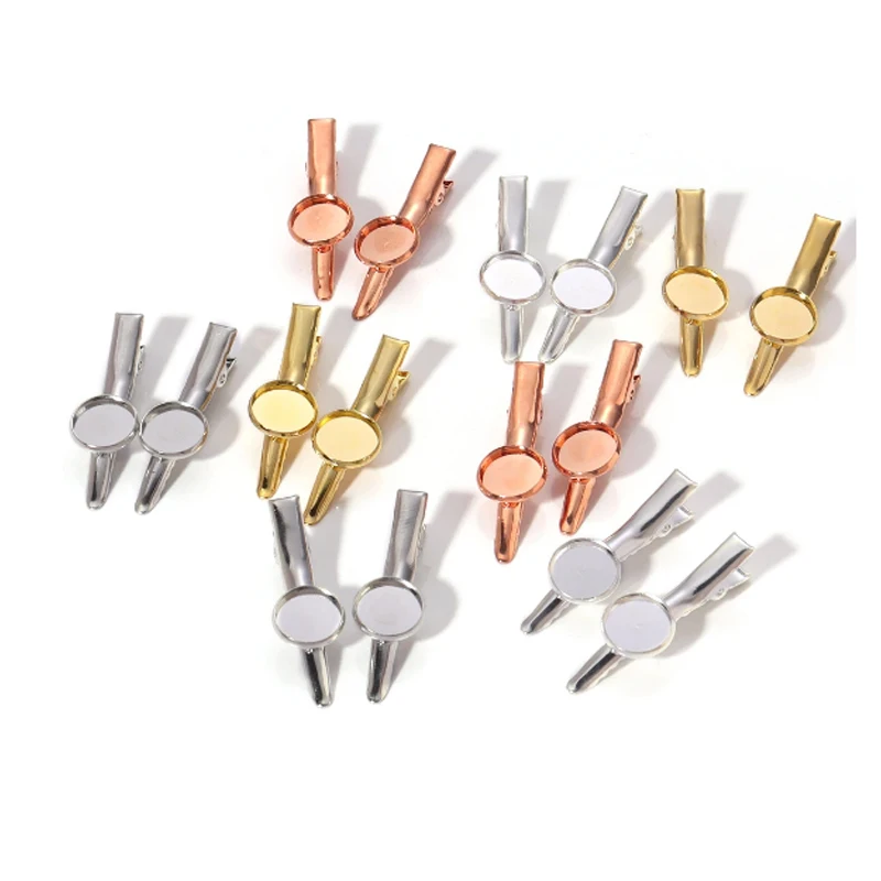 10pcs Iron Pointed Clip Flat Beak Clip With Bracket Hairpin With Tray Fit For 12mm Cabochon Hair Clip For DIY Headwear Jewelry