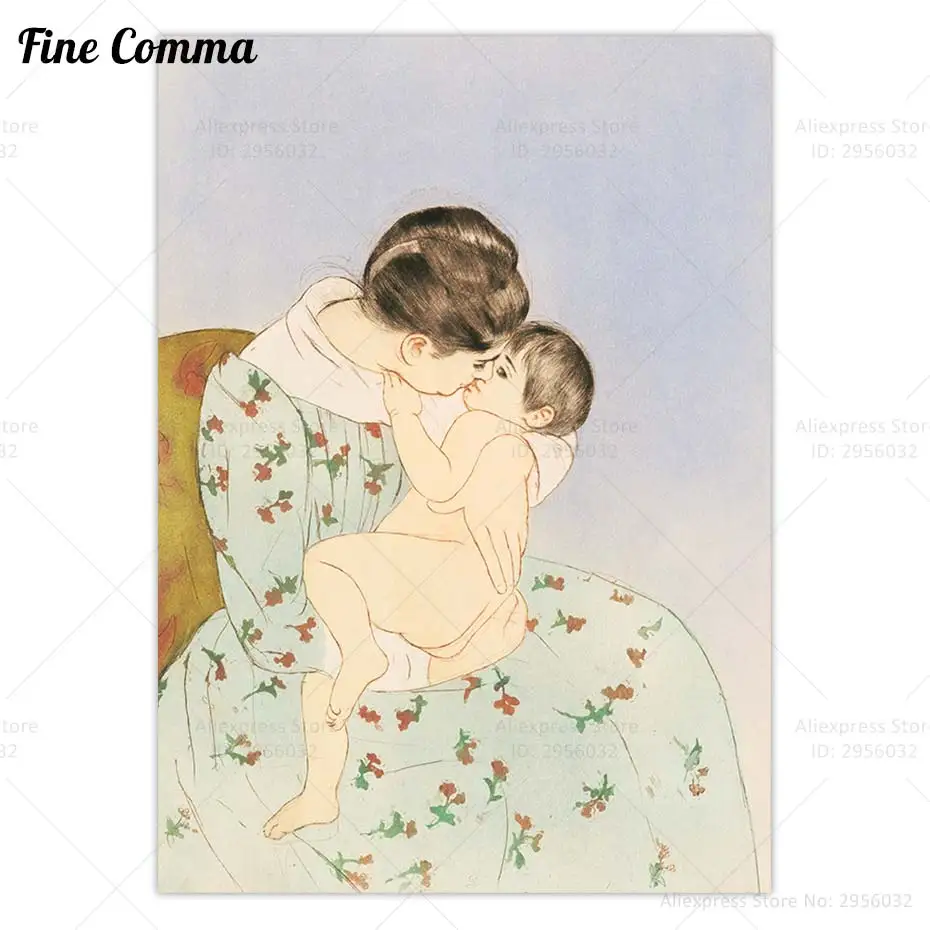 Mother Kiss Mary Cassatt Vintage Poster Love Wall Art Canvas Print Mom Baby Family Nursery Wall Painting Home Decor Gift