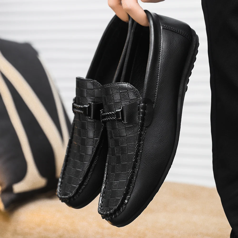 

Designer Black Leather Loafers for Men High Quality Soft Sole Moccasin Casual Comfort Dress Shoes Lightweight Urban Street Style