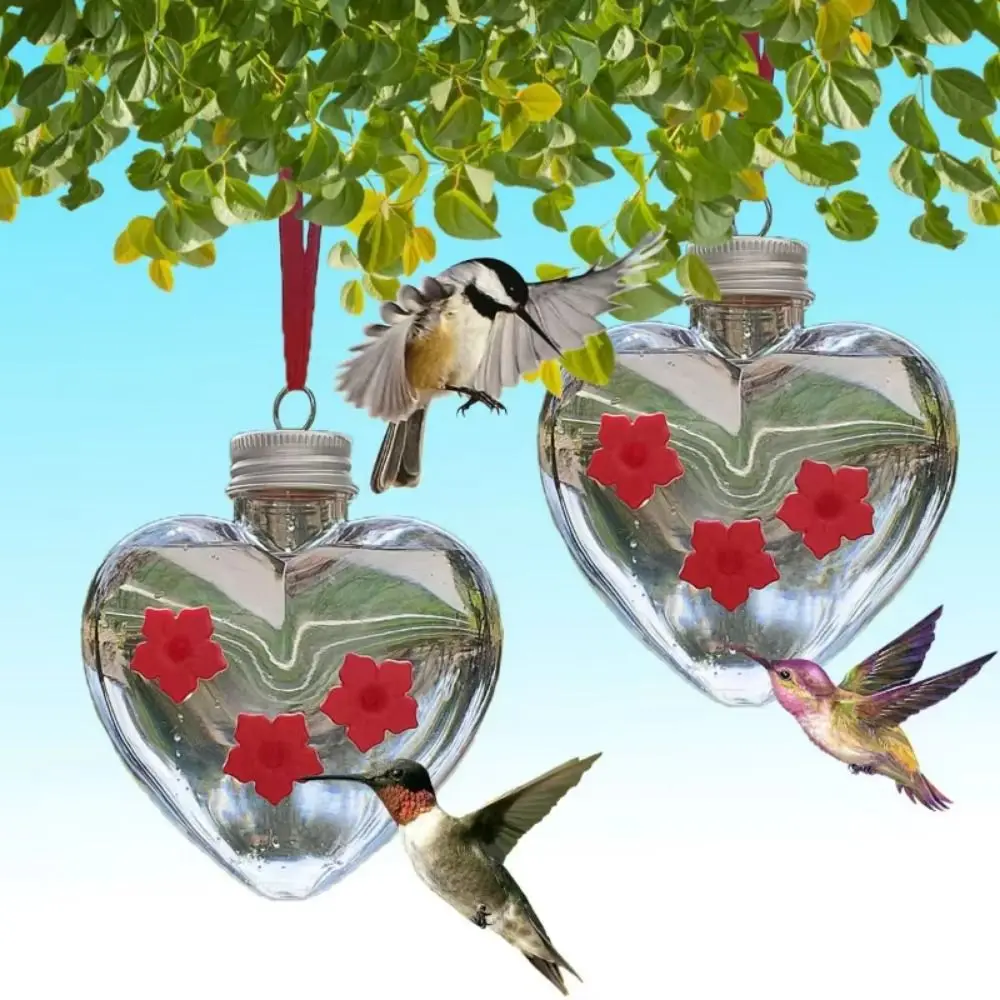Three Hole Hummingbird Feeder Visible Transparent Bird Hanging Water Feeder Heart Shape Durable Birds Water Dispenser