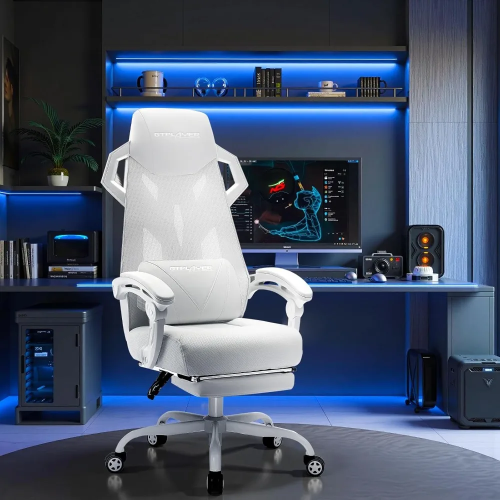 GTPLAYER Computer Chair with Adjustable Footrest, Ergonomic Gaming Chair with Headrest and Lumbar Support, Breathable Mesh Offic