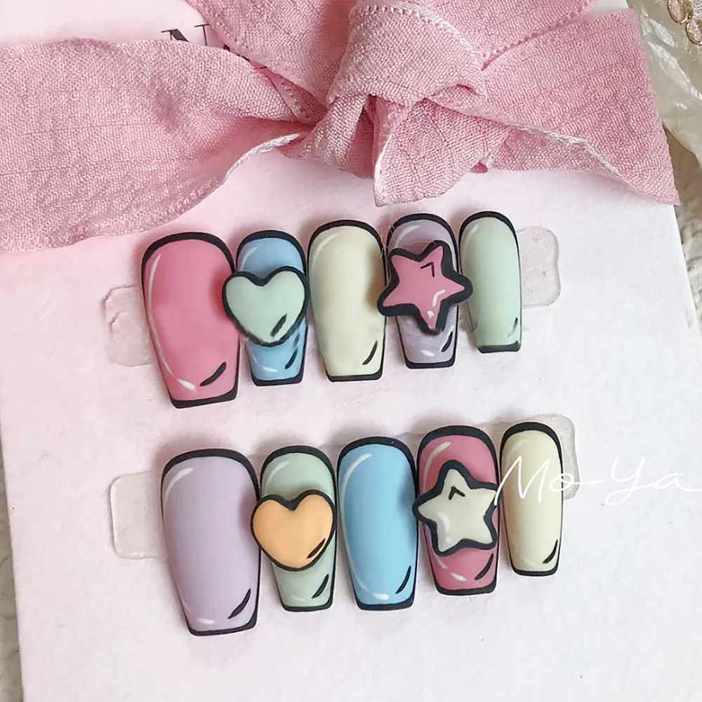 New Sweet Girl Y2K Dopamine Girl Wearing Armor Cute Sweetheart Macaron Color Wearing Nail Art Pure Handmade Detachable Nail Art