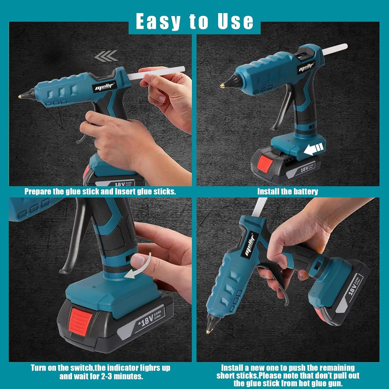 ปืนกาวไร้สายสําหรับ Bosch 18V แบตเตอรี่ GBA/GBA ProCORE ปืนกาวร้อนขนาดเต็ม 11 มม.สําหรับ DIY Crafting คริสต์มาส (ไม่มีแบตเตอรี่)