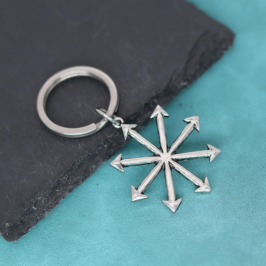 Nedar Vintage Punk Chaotic Star Key Chain Pendant Fashion Chaos Star Wheel Keychain Magic Arrow Viking Slavic Jewelry Keychain