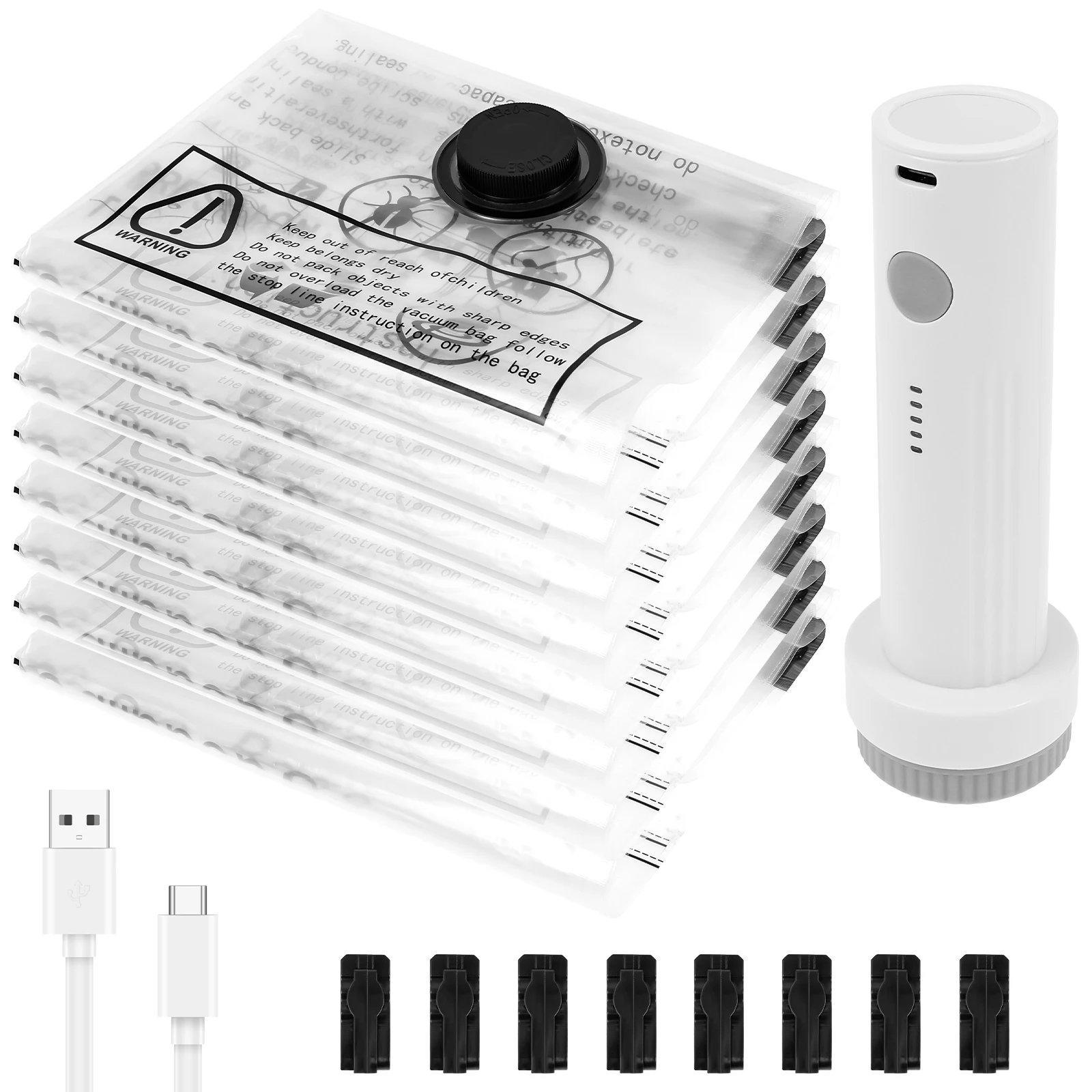 Sacs de rangement sous vide avec pompe électrique USB, 8 pièces, sac scellé à Compression rapide, couettes, couvertures, vêtements, rangement de bagages de voyage