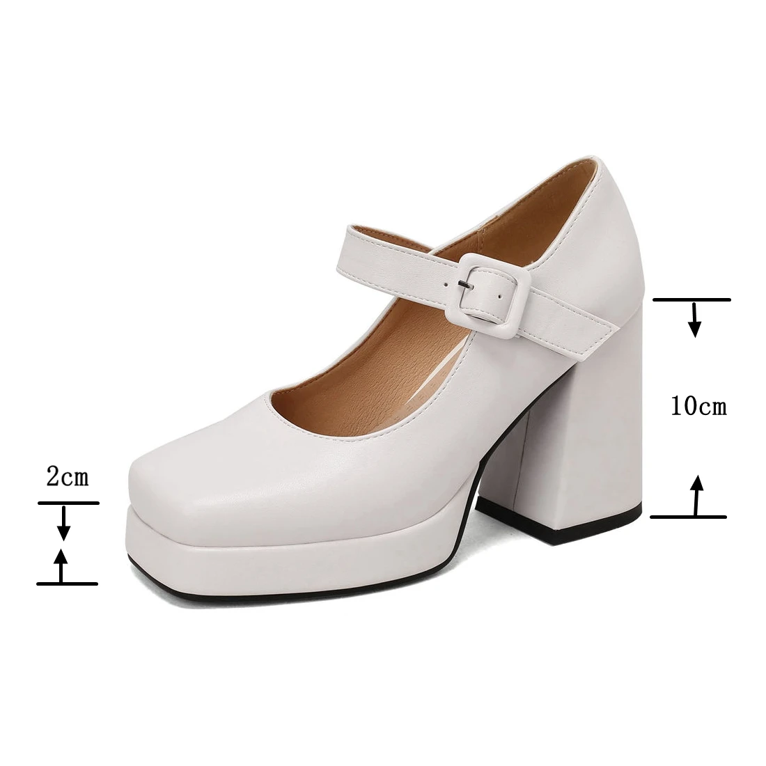 SIMLOVEYO Brand Ladies Pumps Toe Block Heels 10cm Platform 2cm Buckle Strap Female Shoes Sexy 46 47 48