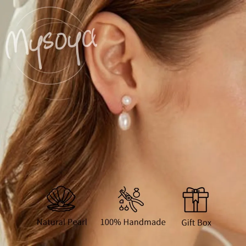 

MYSOYA White Rice-Shaped Freshwater Pearl Earrings 4-5mm & 8-9mm With Gift Box For Her/Him Birthday/Wedding/Christmas Gift