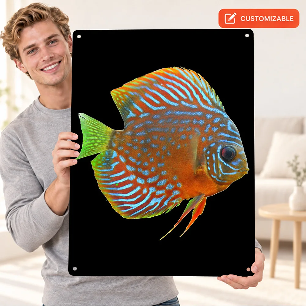 Discus Fish Aluminum Poster Retro Bold Contemporary Illustration Creative Workspace Wall Art Customized Metal Sign Unique Gift