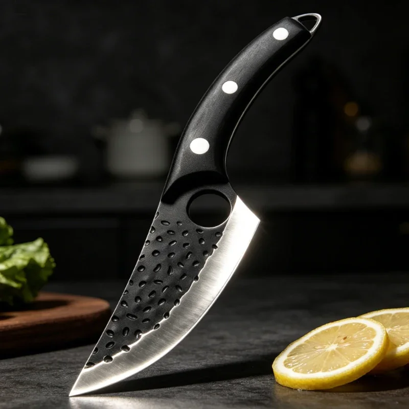 1Pc Boning Knife Stainless Steel Kitchen Fruit Knife Wooden Handle Knife Professional Forged Butcher Knife for BBQ Cooking Tools