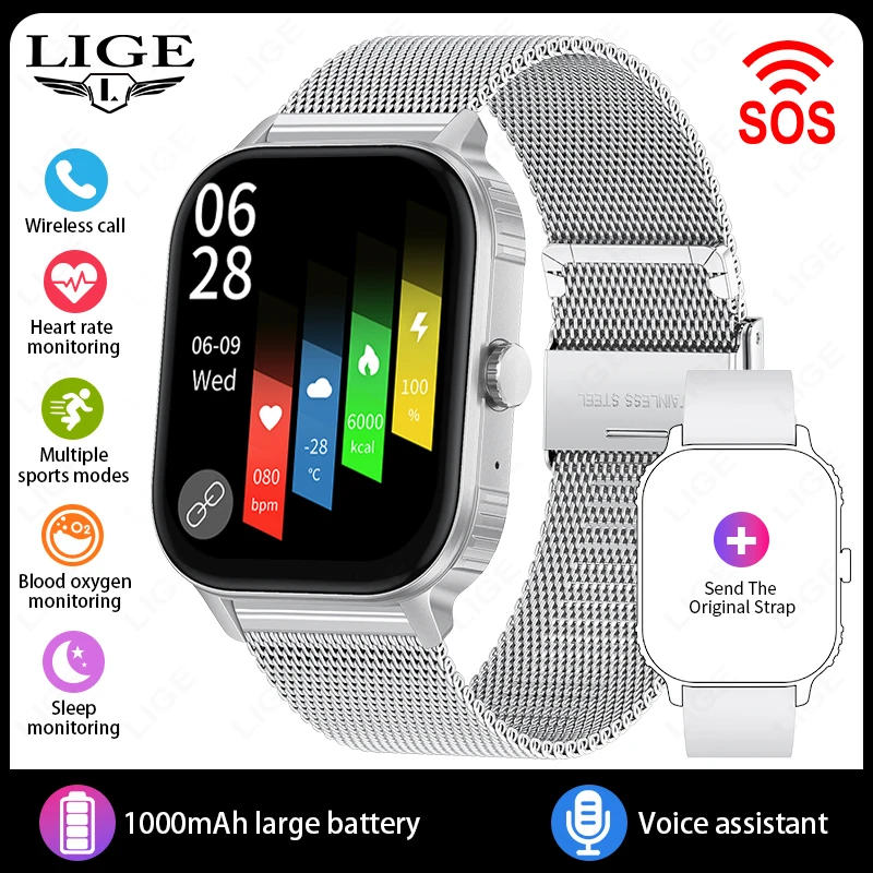 LIGE Smart Watch with 1000mAh Battery and Full Touch Screen