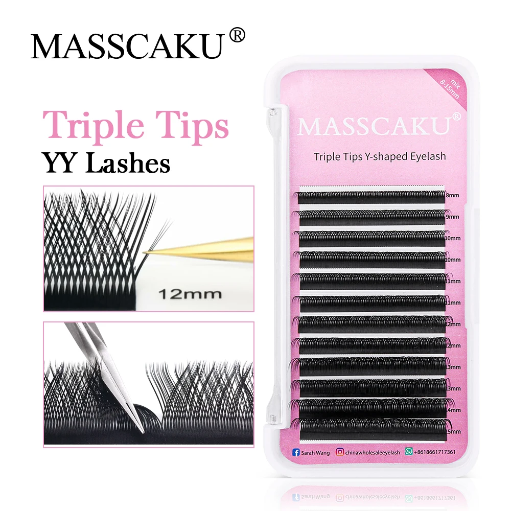 

Professional Grafted YY Shape Lashes Cilios Double Tip C D Curl Premade Volume Fans Private Label Fake Eyelashes Extensions