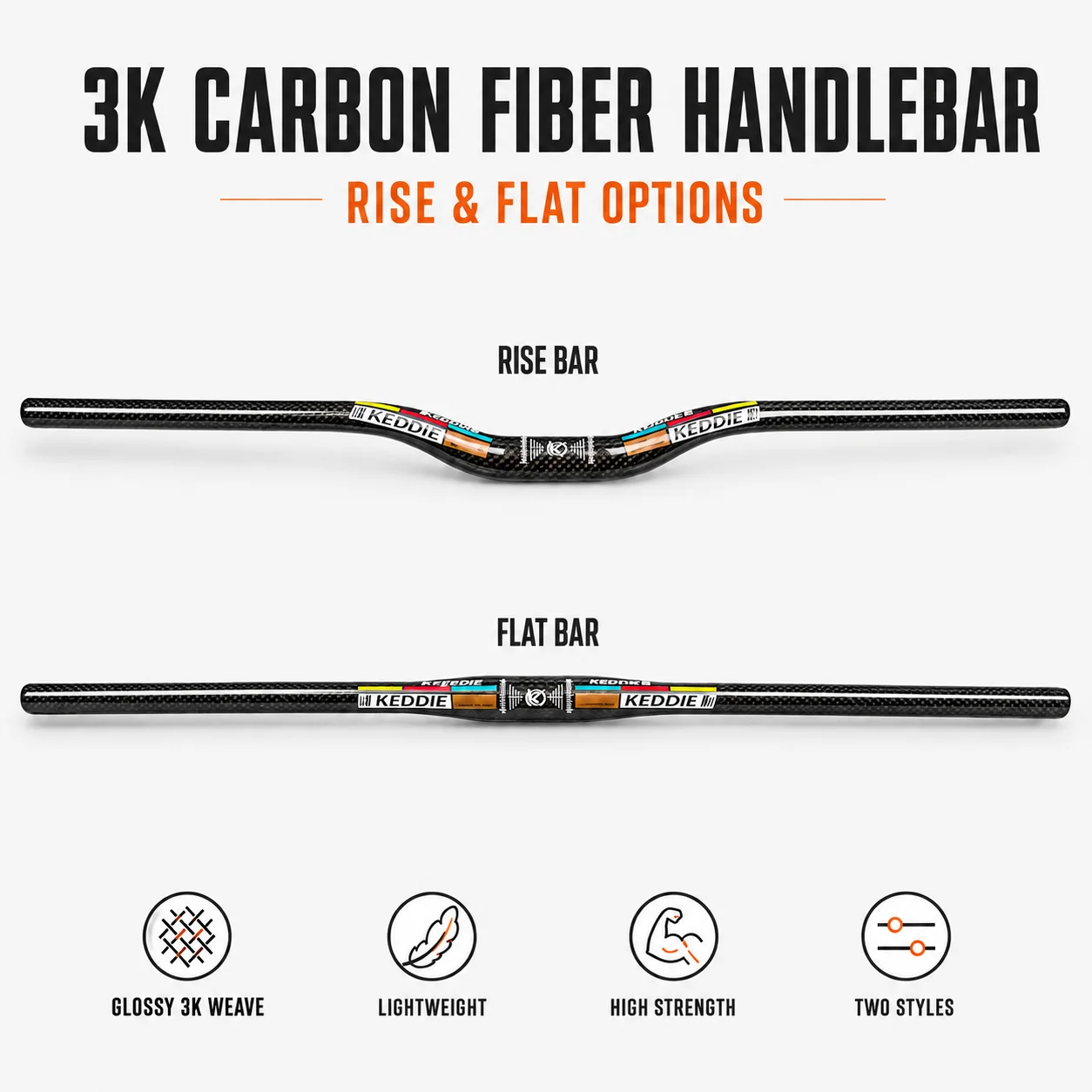 KEDDIE Full Carbon Fiber MTB Handlebar 31.8mm 3K Glossy Flat Riser Bar 600-780mm Lightweight Mountain Bike Bicycle Handlebar