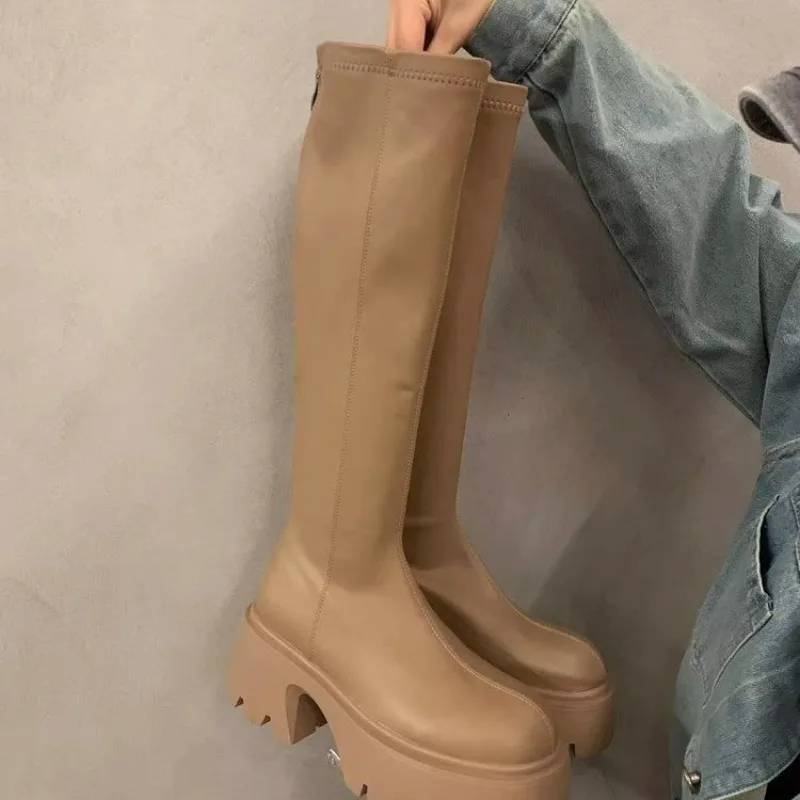 New Style Popular Platform Women Knee-High Boots Fashion Zippers Shoes Autumn Winter Thick Heel Women's Knight Long Booties